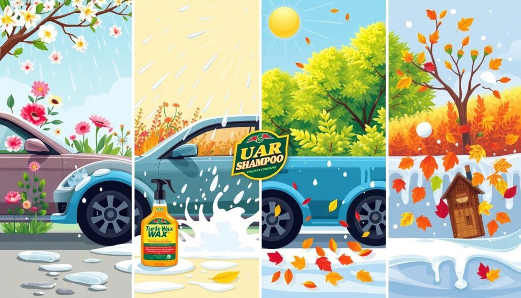 car washing in different seasons